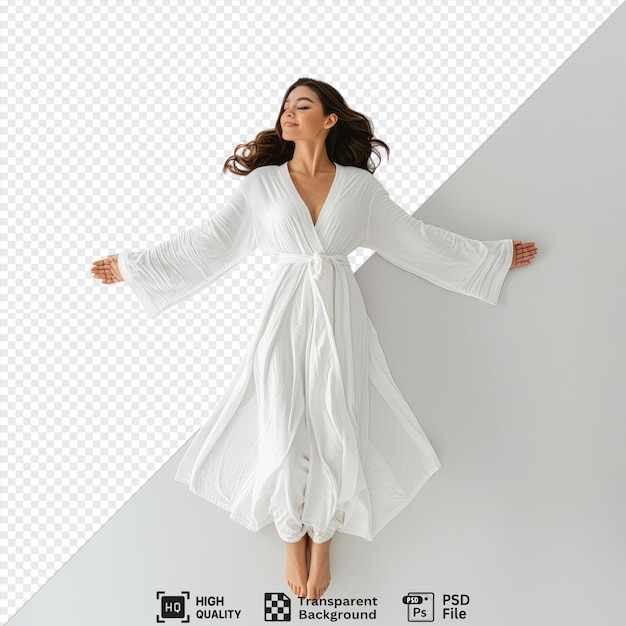 premium of pretty woman in a white robe on a white baxkground png