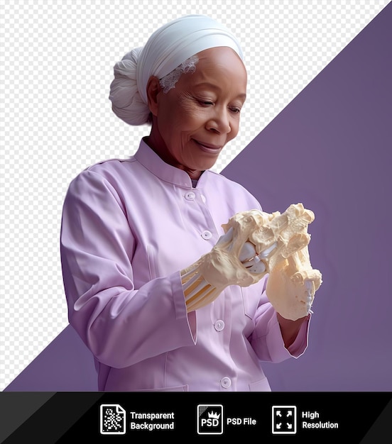 premium of prosthetist holding a piece of food in her hand png psd