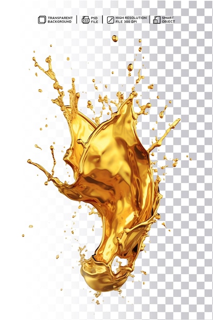 Premium PSD Bright Golden Metallic Shiny Splash Liquid Swirl with Transparency