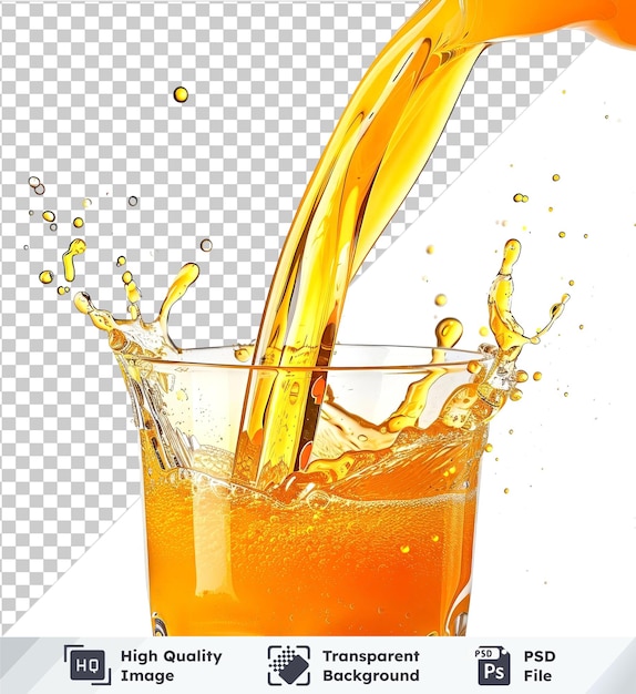 premium of refreshing juice pouring into glass isolated on transparent background