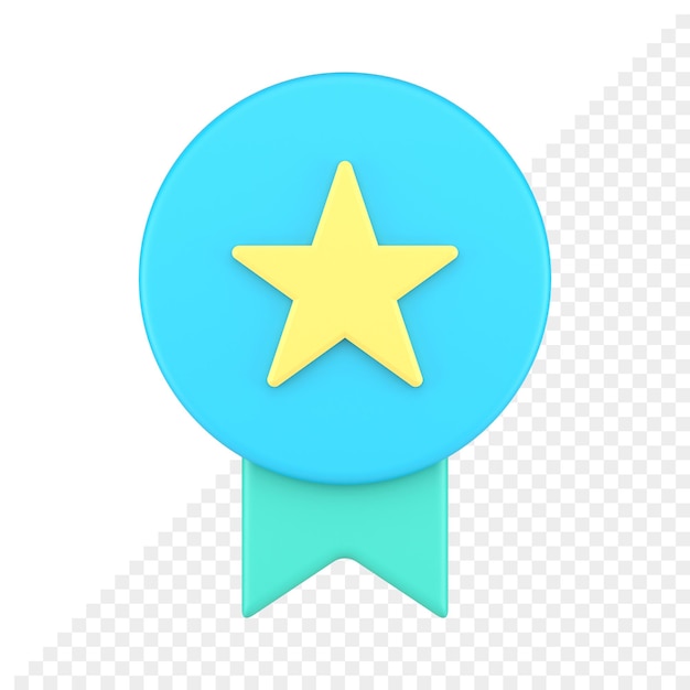 Premium reward medal ribbon star best prize graduation championship winner realistic 3d icon