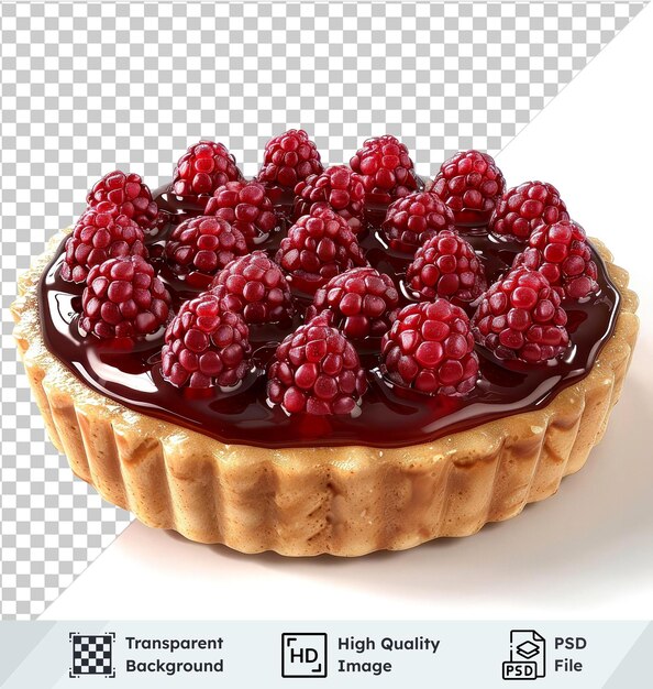 PSD premium set of chocolate raspberry tart isolated on transparent background