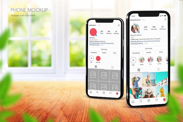 Premium smartphone mockup of two phones for instagram or social media posts
