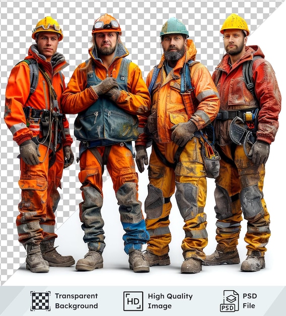 Premium of smiling construction workers set on transparent background with men in orange and