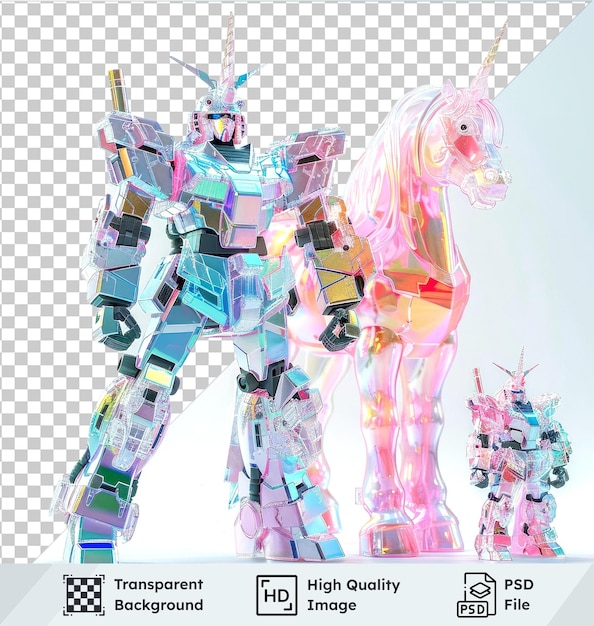 premium of toy robots and magical unicorn figurines on transparent background