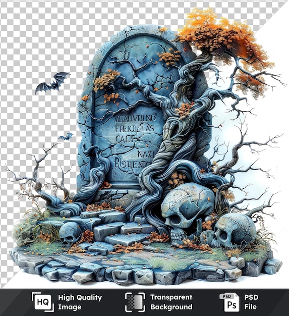 PSD premium of vector illustration tombstone with halloween elements