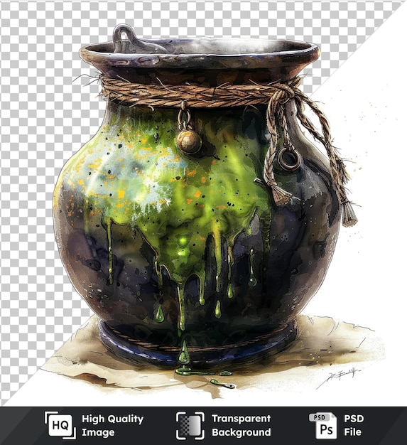 PSD premium vector witch39s cauldron halloween background featuring a brown rope and a black vase