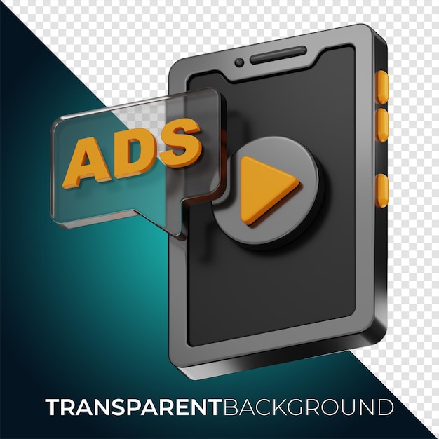 Premium video player ad click icon 3d rendering on isolated background PNG