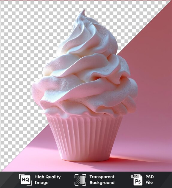 PSD premium of whipped cream in a white cup on a pink table against a pink wall casting a pink shadow