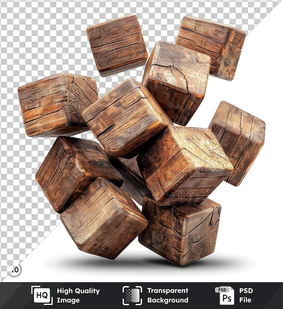 premium of wooden blocks floating in midair isolated on transparent background