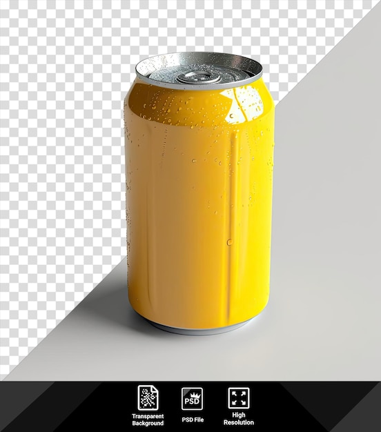 premium of yellow empty can of drink a dark shadow falls across the scene