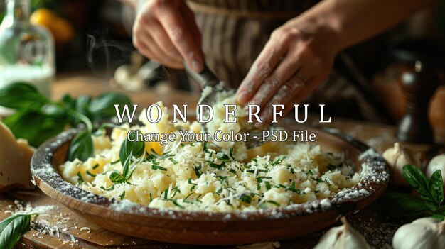 PSD preparing delicious potato dish with fresh herbs