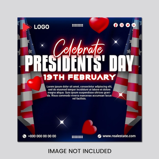 Presidents day celebration with instagram and facebook post template