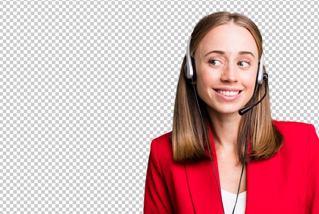 Pretty blonde woman telemarketer concept