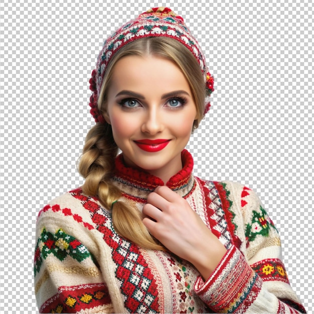 PSD pretty gorgeous lady in knitted cute isolated on transparent background