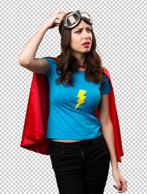 Pretty superhero girl having doubts