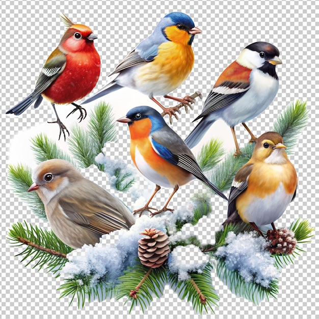 PSD pretty winter game birds isolated