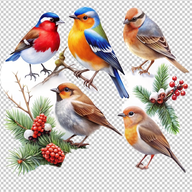 PSD pretty winter game birds isolated