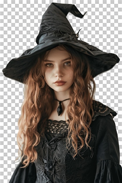 Pretty witch model cosplay isolated on transparent