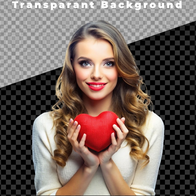 PSD pretty woman holding heart on transparent background