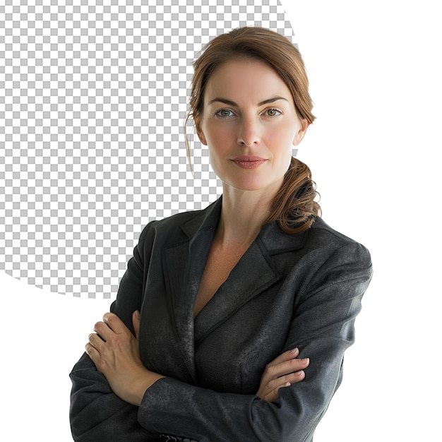 Pretty Women in Black Suit on Transparent Background