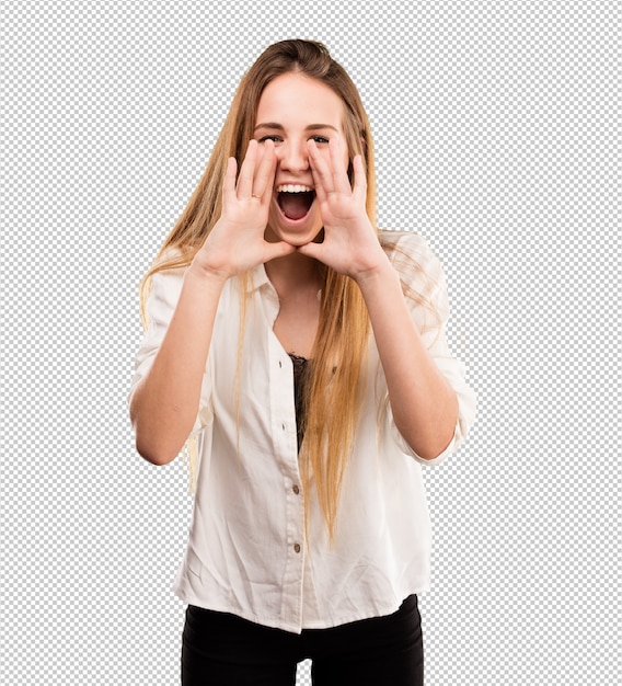 PSD pretty young woman shouting