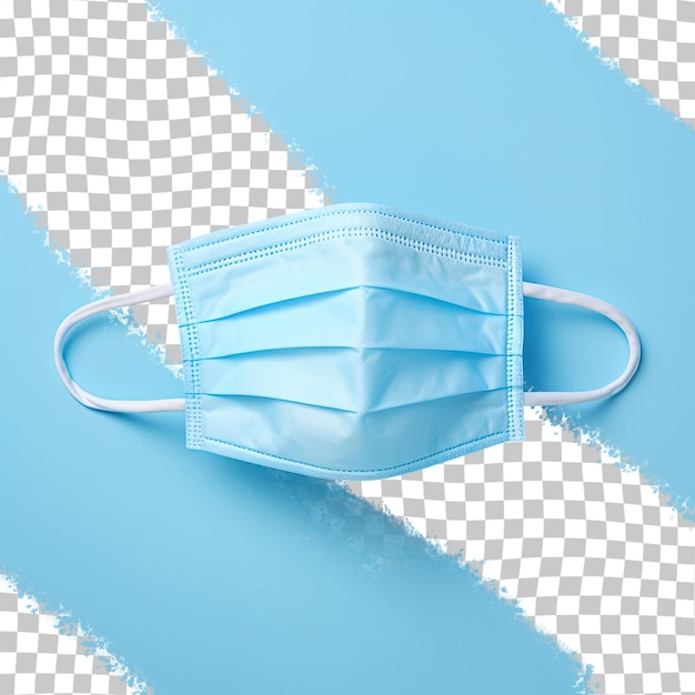 A preventive mask for epidemics like coronavirus or nCoV worn on the face with a blue color against a transparent background