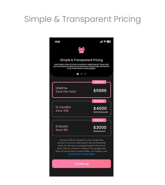 price table mobile design