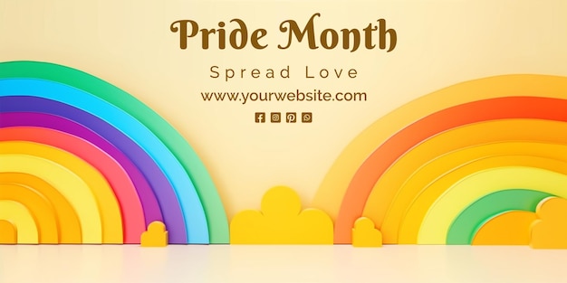 PSD pride day concept different styles of rainbow shapes design on canvas on yellow background