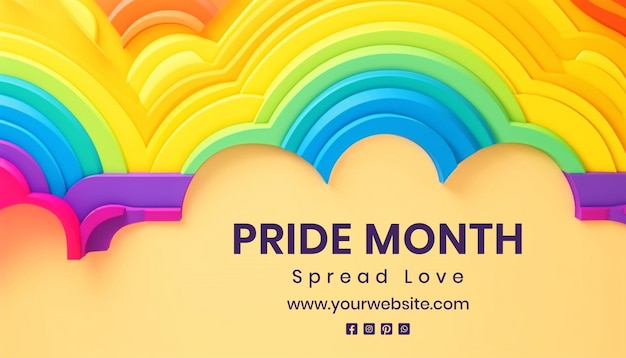 PSD pride day concept different styles of rainbow shapes design on canvas on yellow background