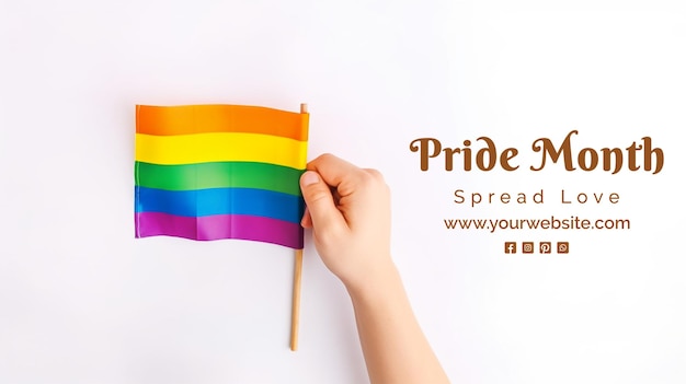 Pride day concept hand fist with rainbow flag on white background