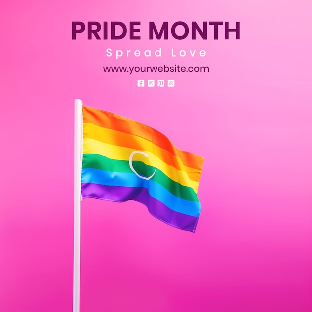 Pride day concept vibrant rainbow flag waving scene on pink background