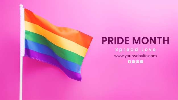 Pride day concept vibrant rainbow flag waving scene on pink background