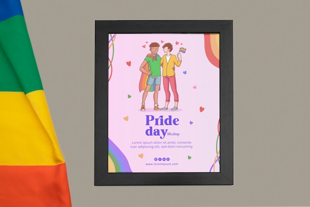 PSD pride day frame mockup with flag