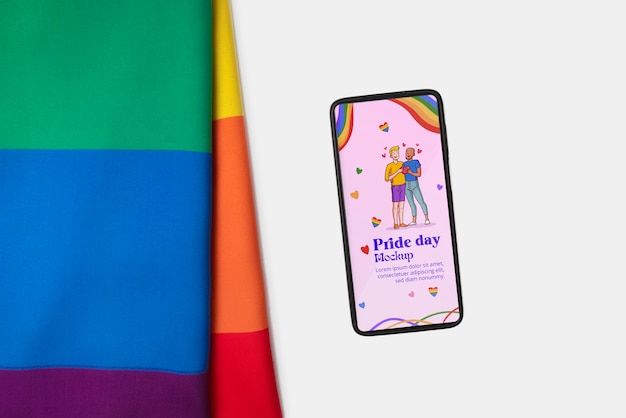 Pride day phone mockup with flag