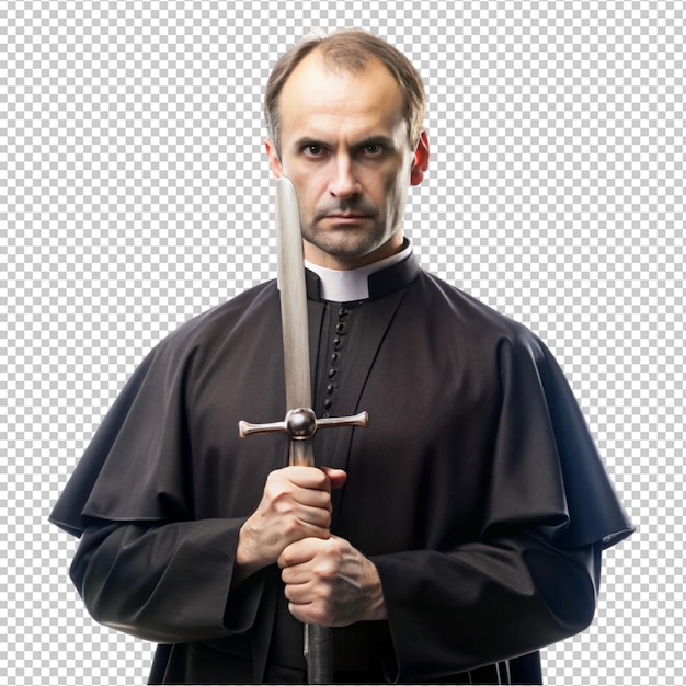 PSD priest with sword isolated on transparent background