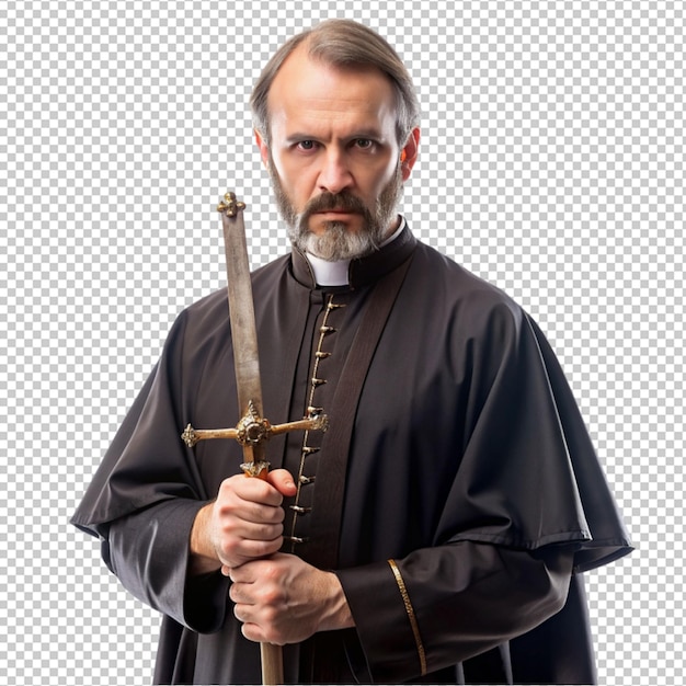 PSD priest with sword isolated on transparent background