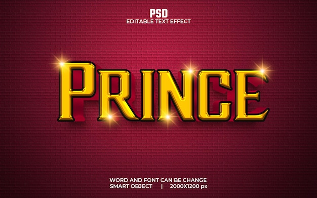 Prince 3d editable text effect Premium Psd with background