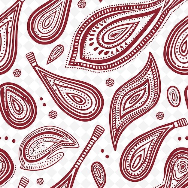 Princely Paisley Pattern With Hockey Stick Icon and Teardrop Nature Inspired Abstract Outline Art