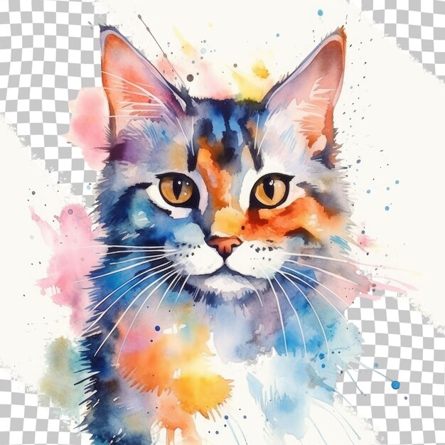 PSD print of a cat painted with watercolors