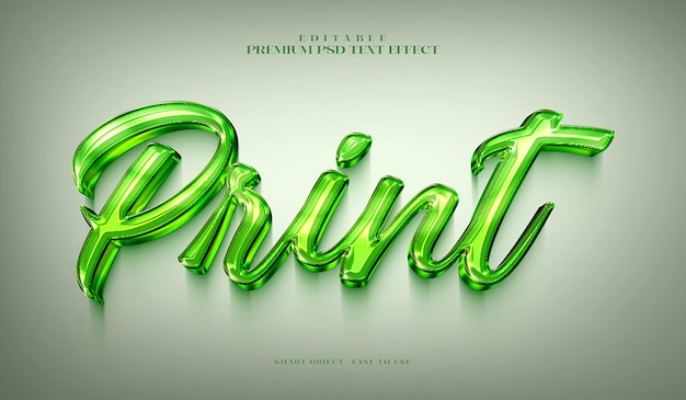 Print glossy green editable premium psd 3d text effect