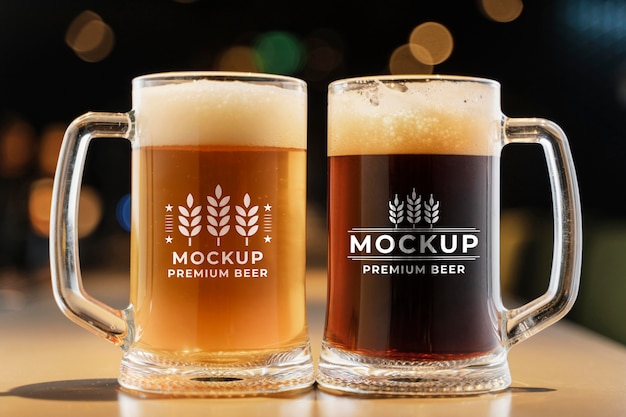 Product beer in bar mockup