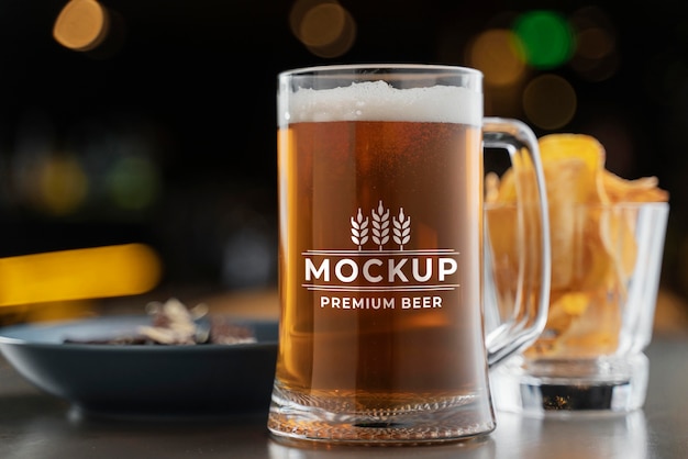 Product beer in bar mockup