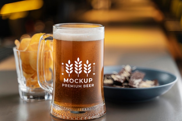 Product beer in bar mockup