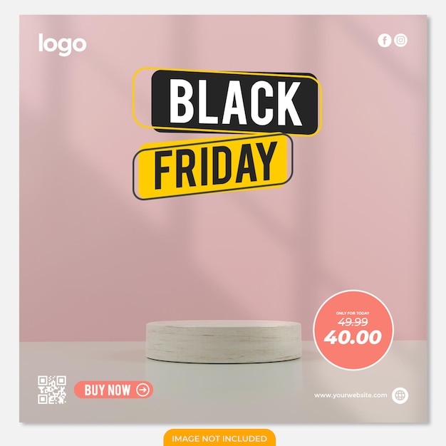 Product display podium decorated black friday for food social media background