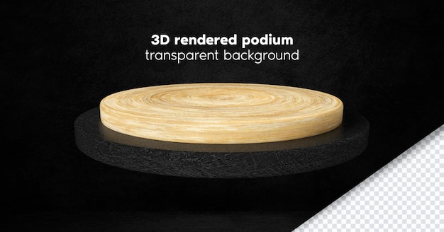 product podium black damaged and light wood texture 3D rendered transparent background