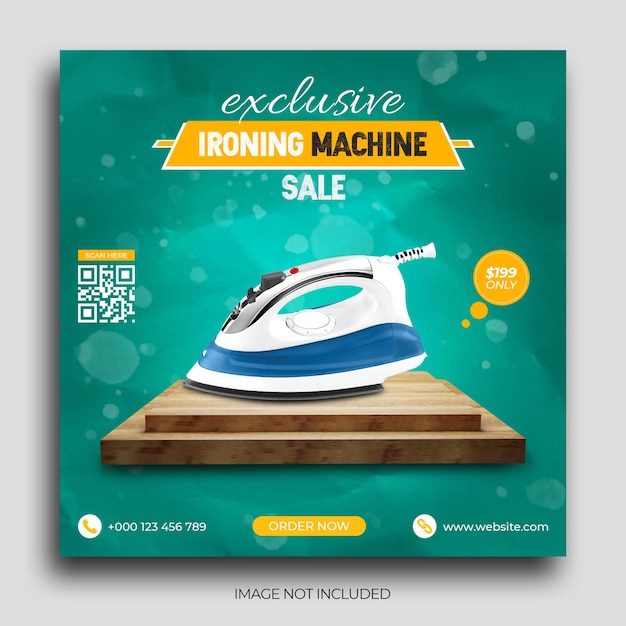 Product promotion and ironing machine sale social media post Instagram post banner template