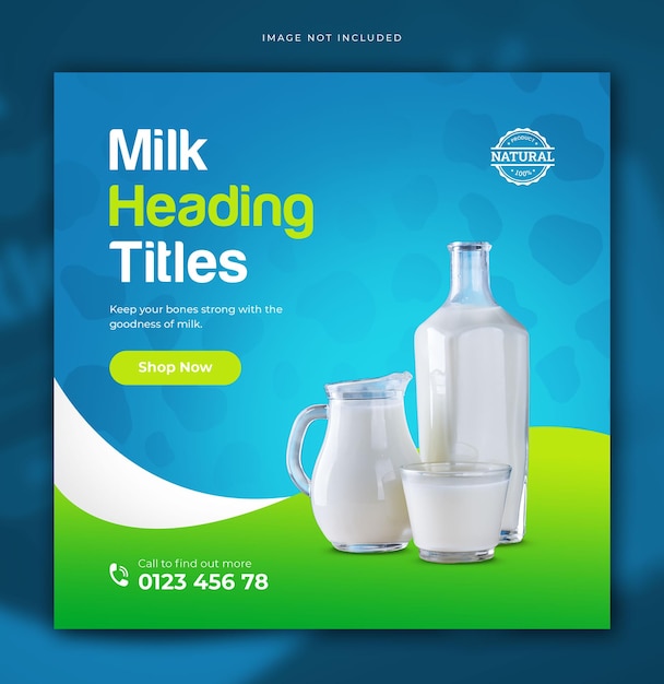 Product social media post banner template or milk sale banner square flyer