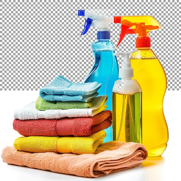 PSD products like sprays wipes and detergents used for main on transparent background