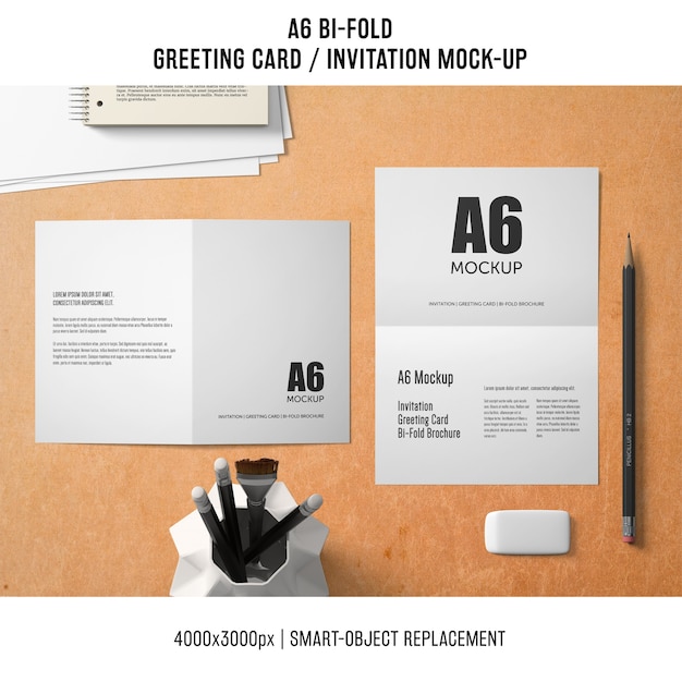 Professional a6 bi-fold greeting card mockup